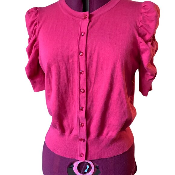 AUGUST SILK - Button Up Cardigan Puffed ruched sleeves - Melon Pink - medium - Picture 1 of 8